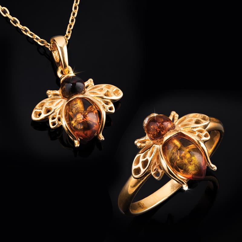 Amber Honeybee Necklace and Ring